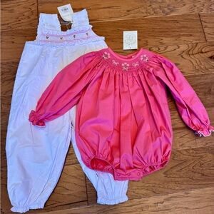 TBBC 18-24 month bundle - Pink Smocked Bubble and White Smocked Romper